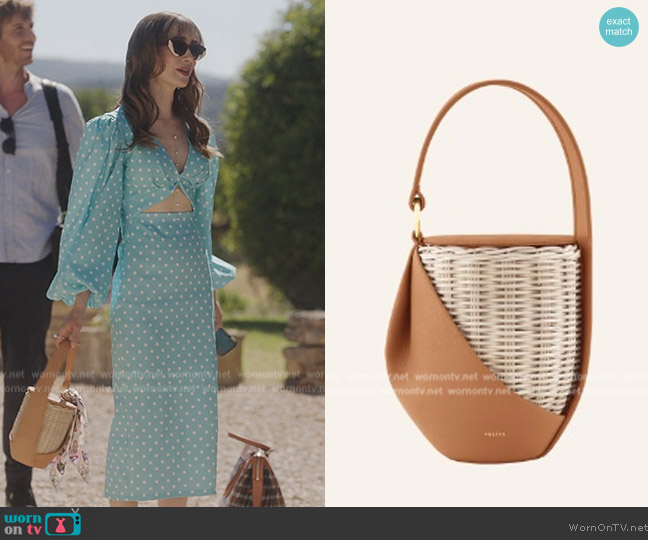 WornOnTV Emily s Leather And Weave Carry Bag On Emily In Paris Lily 