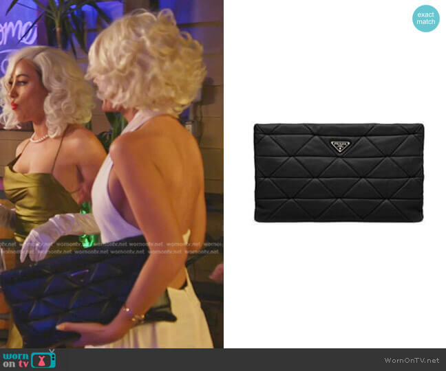 Prada System leather clutch worn by Lisa Barlow on The Real Housewives of Salt Lake City