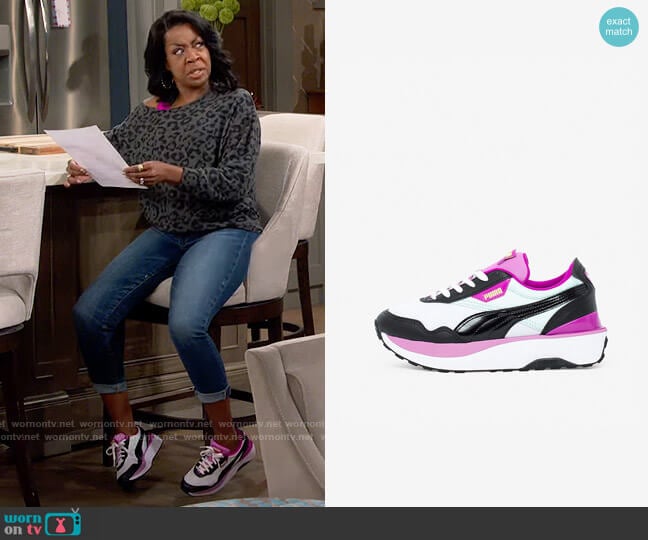 Puma Cruise Rider Sneakers in White/Soothing Sea/Black worn by Tina Butler (Tichina Arnold) on The Neighborhood