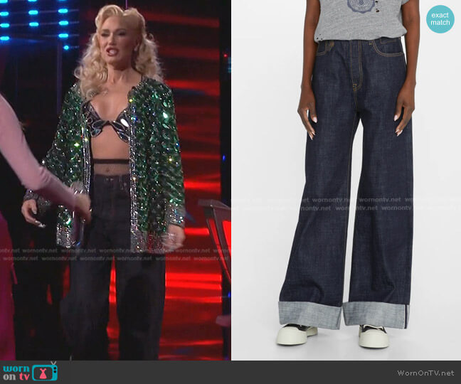 R13 Lisa Wide-Leg Cuffed Hem Baggy Jeans worn by Gwen Stefani on The Voice