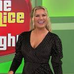 Rachel’s black and gold dotted dress on The Price is Right