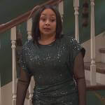 Raven’s green metallic gathered dress on Ravens Home