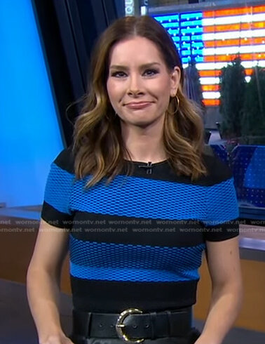 Rebecca’s black and blue striped top on Good Morning America
