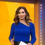 Rebecca’s blue asymmetric neck top on Good Morning America