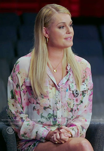Rebecca's floral shirt and skirt set on The Real Love Boat
