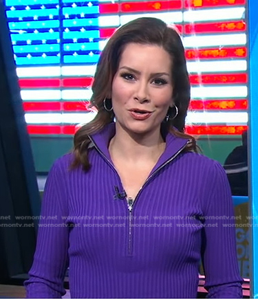 Rebecca’s purple ribbed half-zip sweater on Good Morning America