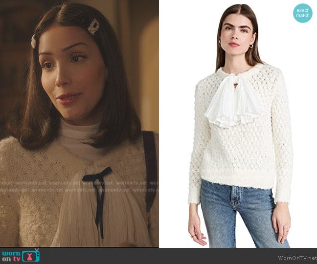 Rebecca Taylor Alpaca Sweater with Removable Bow worn by Luna La (Zión Moreno) on Gossip Girl