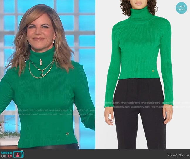 Recto Rib-Knit Open-Back Turtleneck worn by Natalie Morales on The Talk