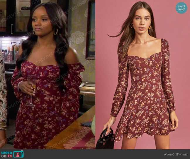 Reformation Mochi Dress in Chantelle worn by Chanel Dupree (Raven Bowens) on Days of our Lives