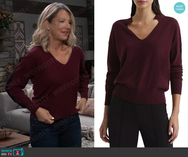 Reiss Isabella Sweater in Berry/Black worn by Nina Reeves (Cynthia Watros) on General Hospital