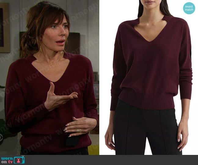 Reiss Isabella Sweater in Berry/Black worn by Taylor Hayes (Krista Allen) on The Bold and the Beautiful