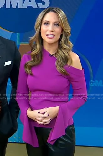 Rhiannon Ally’s purple one off-shoulder top on Good Morning America