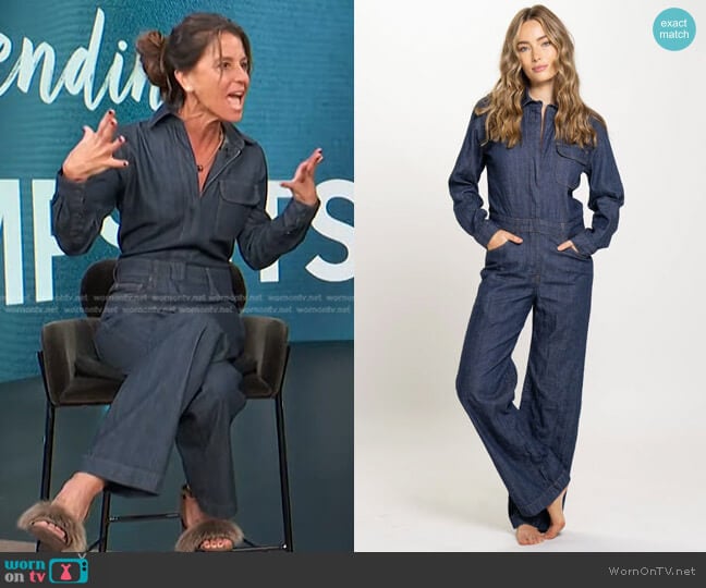 Rivet Utility Boyfriend Jumpsuit worn by Daun Dees on Access Hollywood