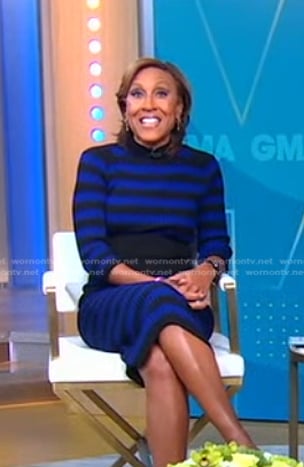 Robin’s blue and black striped ribbed dress on Good Morning America