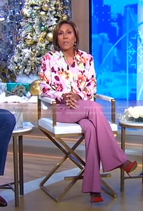 Robin’s pink floral blouse and flare pants on Good Morning America