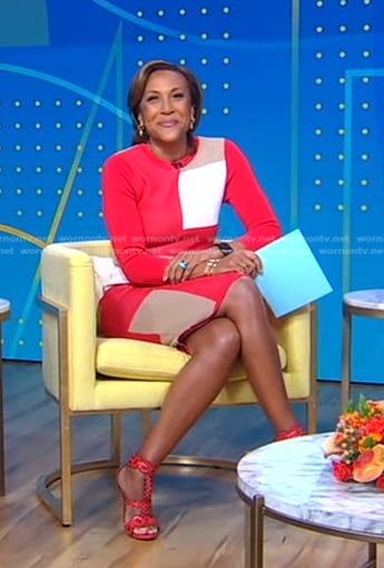 Robin’s red colorblock knit dress on Good Morning America