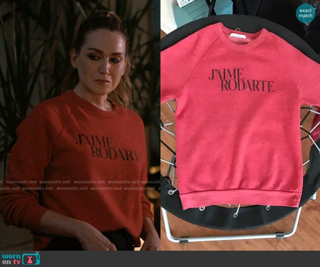 Rodarte J'aime Rodarte Sweatshirt worn by Tess Van De Berg (Jamie Clayton) on The L Word Generation Q