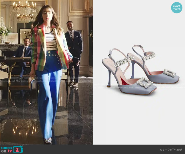 Roger Vivie Slingback Pumps Rhinestone Buckle worn by Emily Cooper (Lily Collins) on Emily in Paris