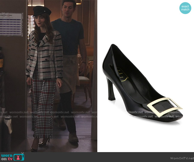 Roger Vivier Belle Vivier Trompette Patent Leather Pumps worn by Emily Cooper (Lily Collins) on Emily in Paris