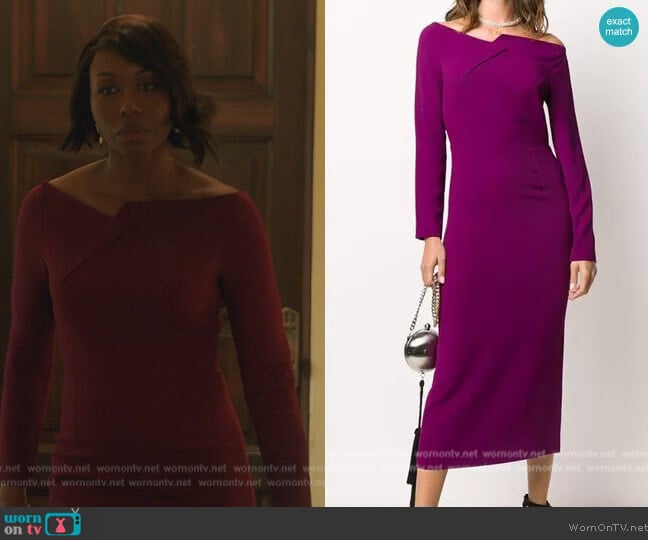 Roland Mouret Romolo fitted midi dress worn by Amanda Warren (Amanda Warren) on Gossip Girl