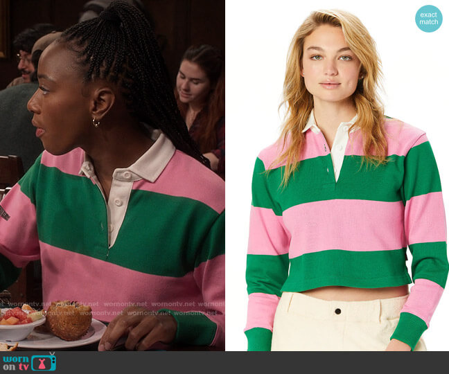 Rowing Blazers Jagger Stripe Cropped Rugby Pullover worn by Whitney Chase (Alyah Chanelle Scott) on The Sex Lives of College Girls