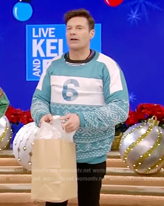Ryan's blue ugly Christmas sweater on Live with Kelly and Ryan