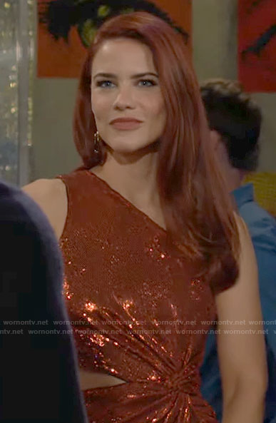 Sally’s orange sequin one-shoulder dress on The Young and the Restless