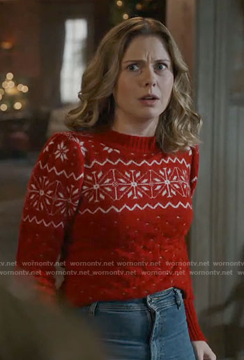 Sam’s red snowflake Christmas sweater on Ghosts