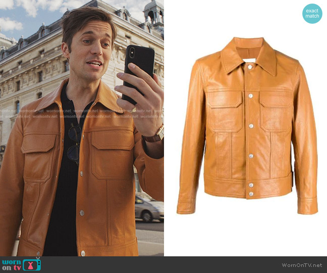 Sandro Pebbled Leather Jacket worn by Gabriel (Lucas Bravo) on Emily in Paris