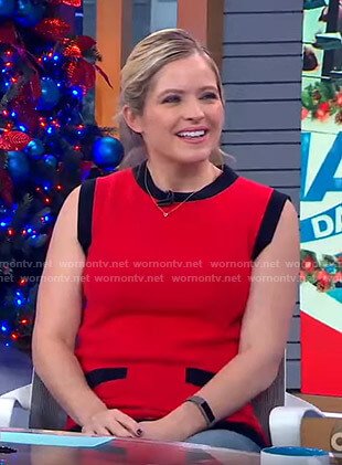 Sara's red contrast knit top on Good Morning America