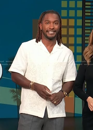 Scott’s white crochet short sleeve shirt on Access Hollywood