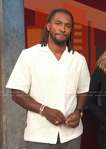 Scott’s white crochet short sleeve shirt on Access Hollywood