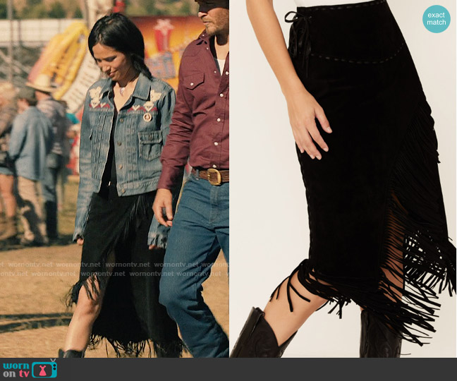 Monica’s fringed suede skirt on Yellowstone