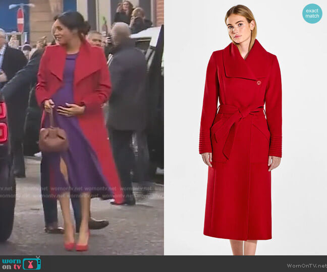 Meghan’s red wrap coat on Harry and Meghan