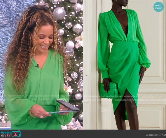 Sergio Hudson Gathered silk-chiffon and mesh bodysuit and skirt worn by Sunny Hostin on The View