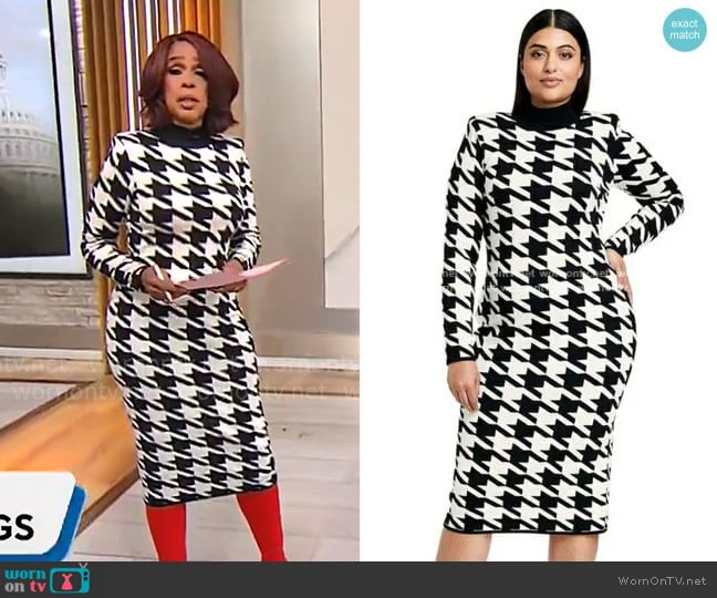 Sergio Hudson x Target Houndstooth Strong Shoulder Dress worn by Gayle King on CBS Mornings