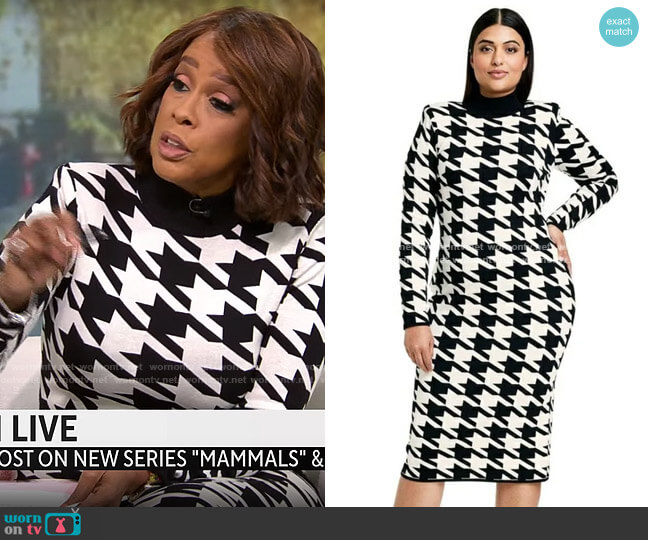 Sergio Hudson x Target Houndstooth Strong Shoulder Dress worn by Gayle King on CBS Mornings