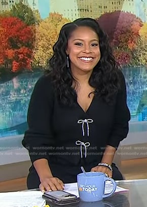 Sheinelle’s black bow embellished cardigan on Today