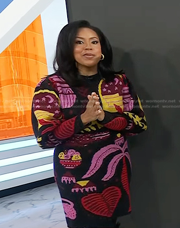 Sheinelle's black printed sweater dress on Today