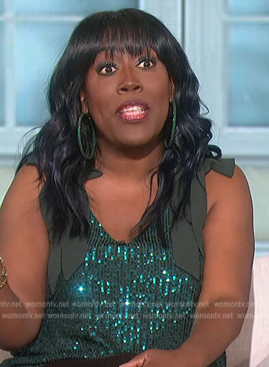 Sheryl’s green sequin bow tank on The Talk