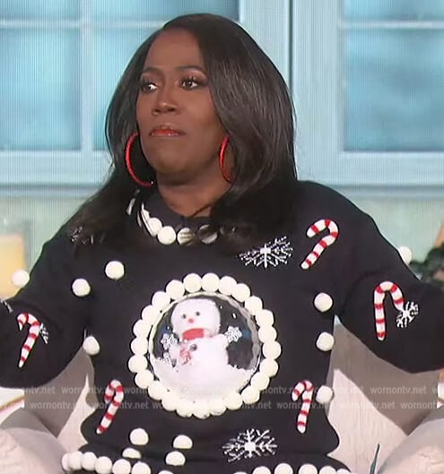 Sheryl’s Snowman globe Christmas sweater on The Talk