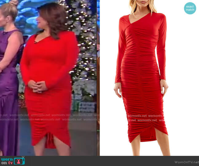 Socialite Ruched Asymmetric Long Sleeve Dress worn by Ana Navarro on The View