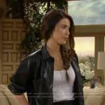 Steffy’s black leather shirt and shorts on The Bold and the Beautiful