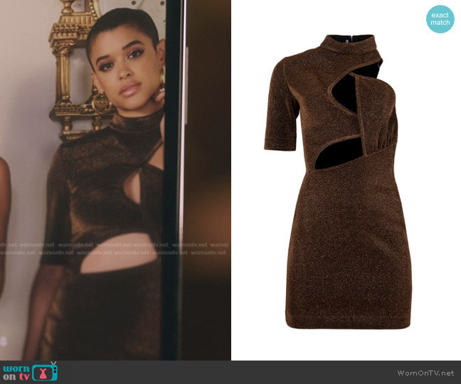 Stella McCartney Malissa Cut-out Mini Dress in Bronze worn by Julien Calloway (Jordan Alexander) on Gossip Girl