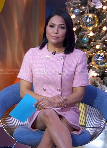 Stephanie’s pink double breasted tweed dress on Good Morning America