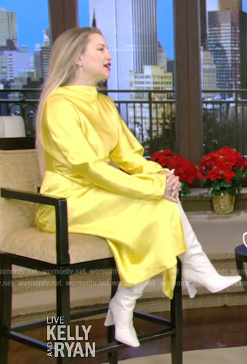 Kate Hudson's yellow satin midi dress on Live with Kelly and Ryan