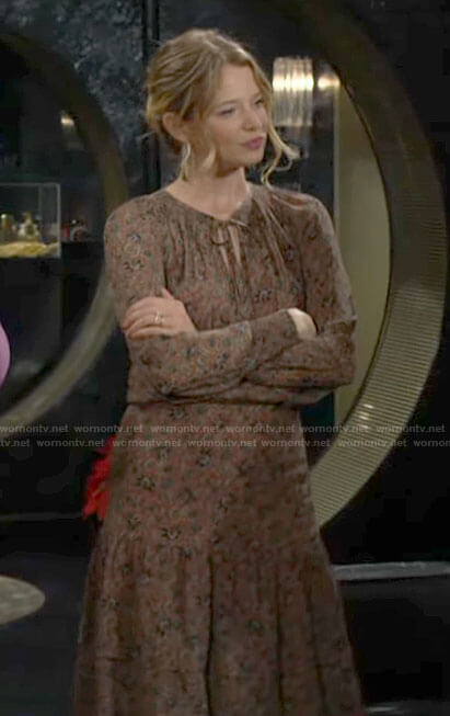 Summer’s brown floral dress on The Young and the Restless