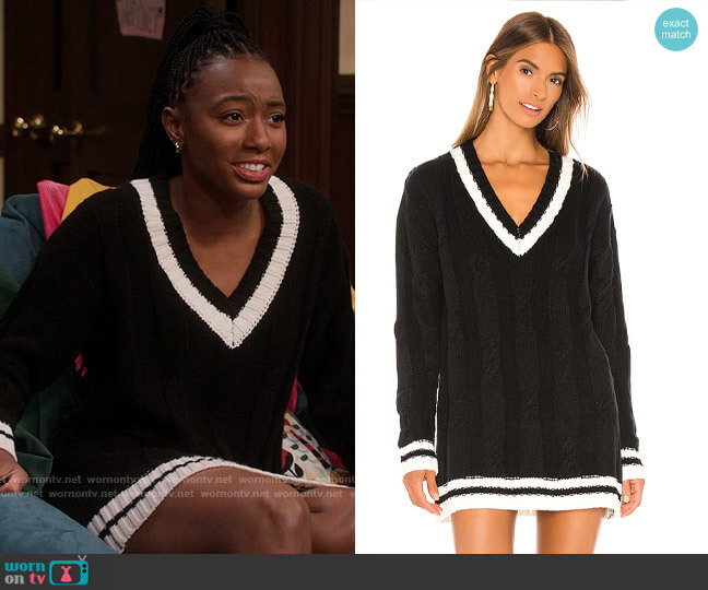 Superdown Shawnie Varsity Sweater Dress worn by Whitney Chase (Alyah Chanelle Scott) on The Sex Lives of College Girls