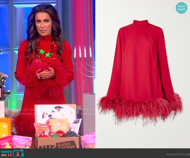 Taller Marmo Gina feather-trimmed crepe mini dress worn by Alyssa Farah Griffin on The View