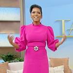 Tamron’s pink belted dress on Tamron Hall Show